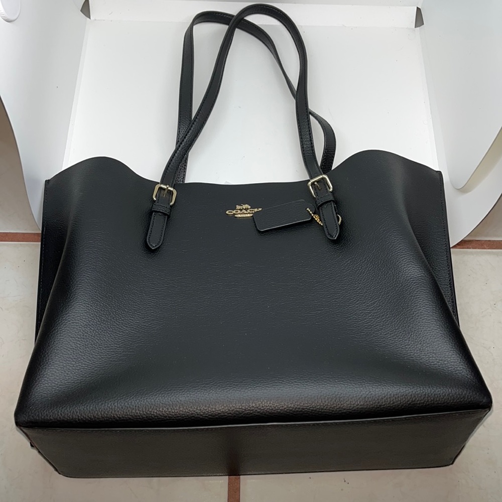 COACH MOLLIE Black True Red LEATHER LARGE TOTE SHOULDER BAG